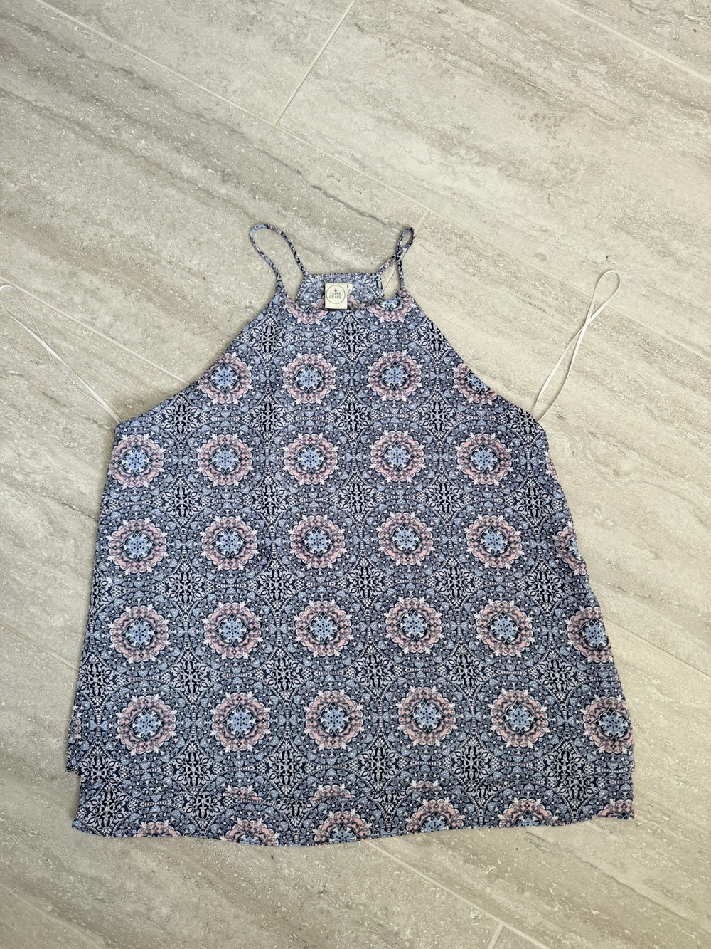 Paper Crane Medallion Print Halter Tank Top Blue Pink Boho Flowy Medium - Picture 5 of 9